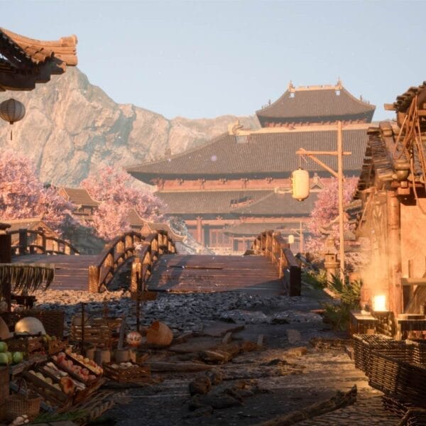 Asian Sakura Town Environment